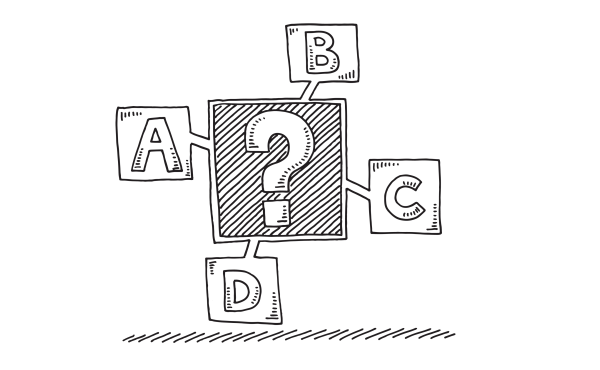Question mark with A, B, C or D branches